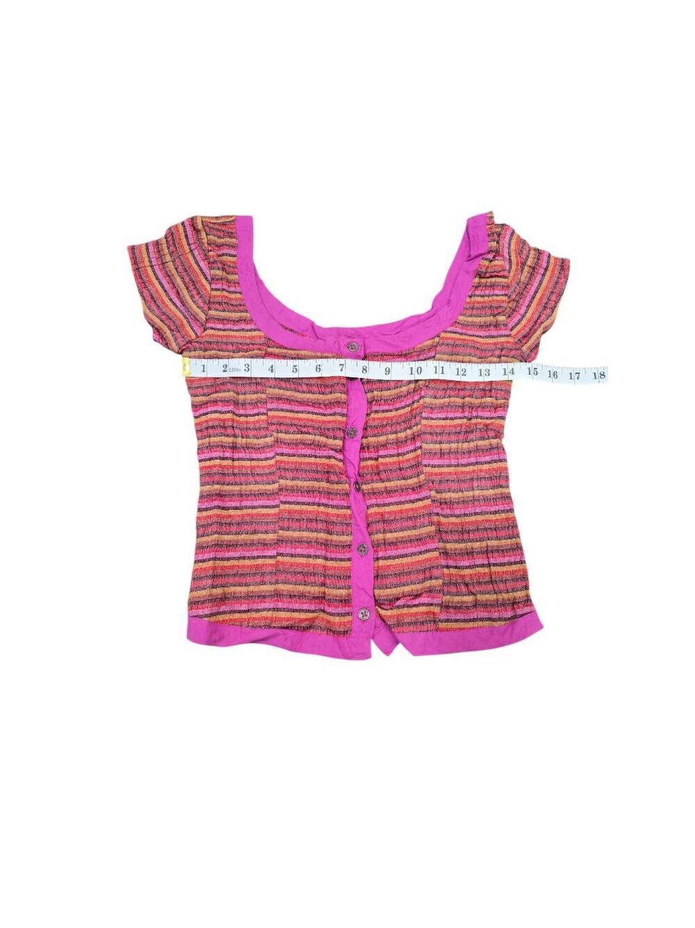 Free People Time With You Top Striped Short Sleeve Shirt Buttondown Blouse XS - Picture 6 of 8